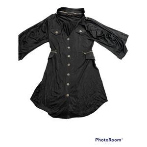LaRok Women's Size XS Long Sleeve Zippered Collared Button Up Shirt Dress Black